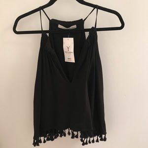 BLACK- Stillwater front split Pom Pom swing top